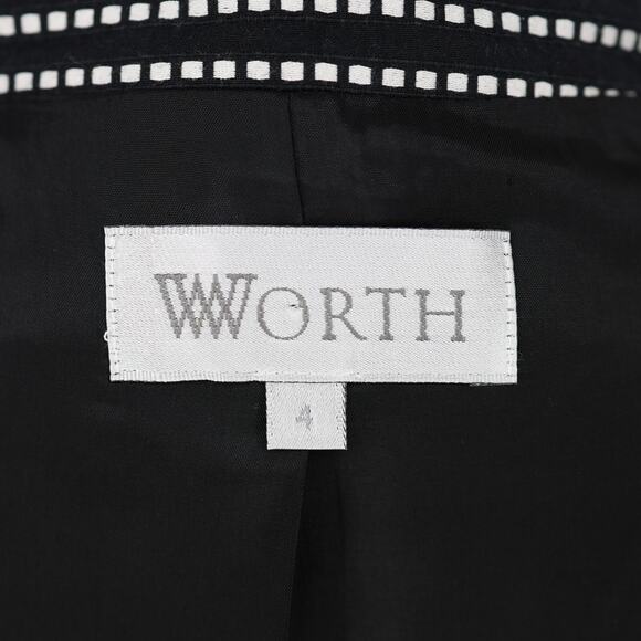 Worth Jacket Womens 4 Black White Polka Dot Cotton Lined Blazer Crop Career - Picture 3 of 15